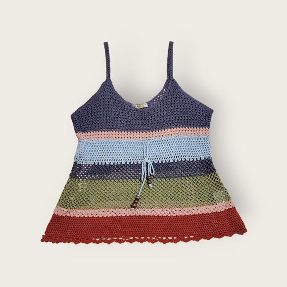 Old Navy Tops - Vintage Y2k early 2000s Old Navy striped knit sheer tie front boho tank top